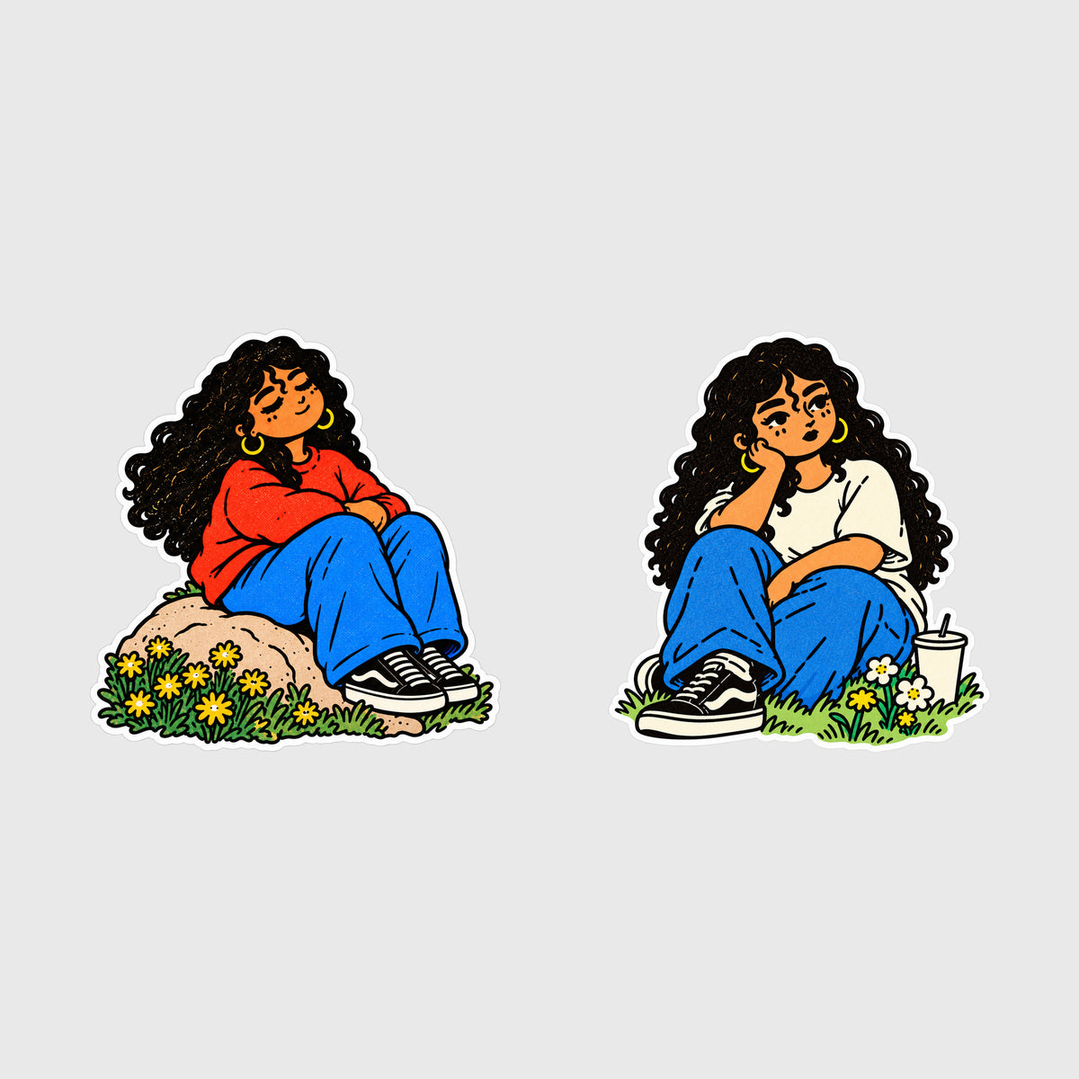 PONYTAIL Sticker Club design previews on light gray: Sunday by the Sea and Sunday in the Garden