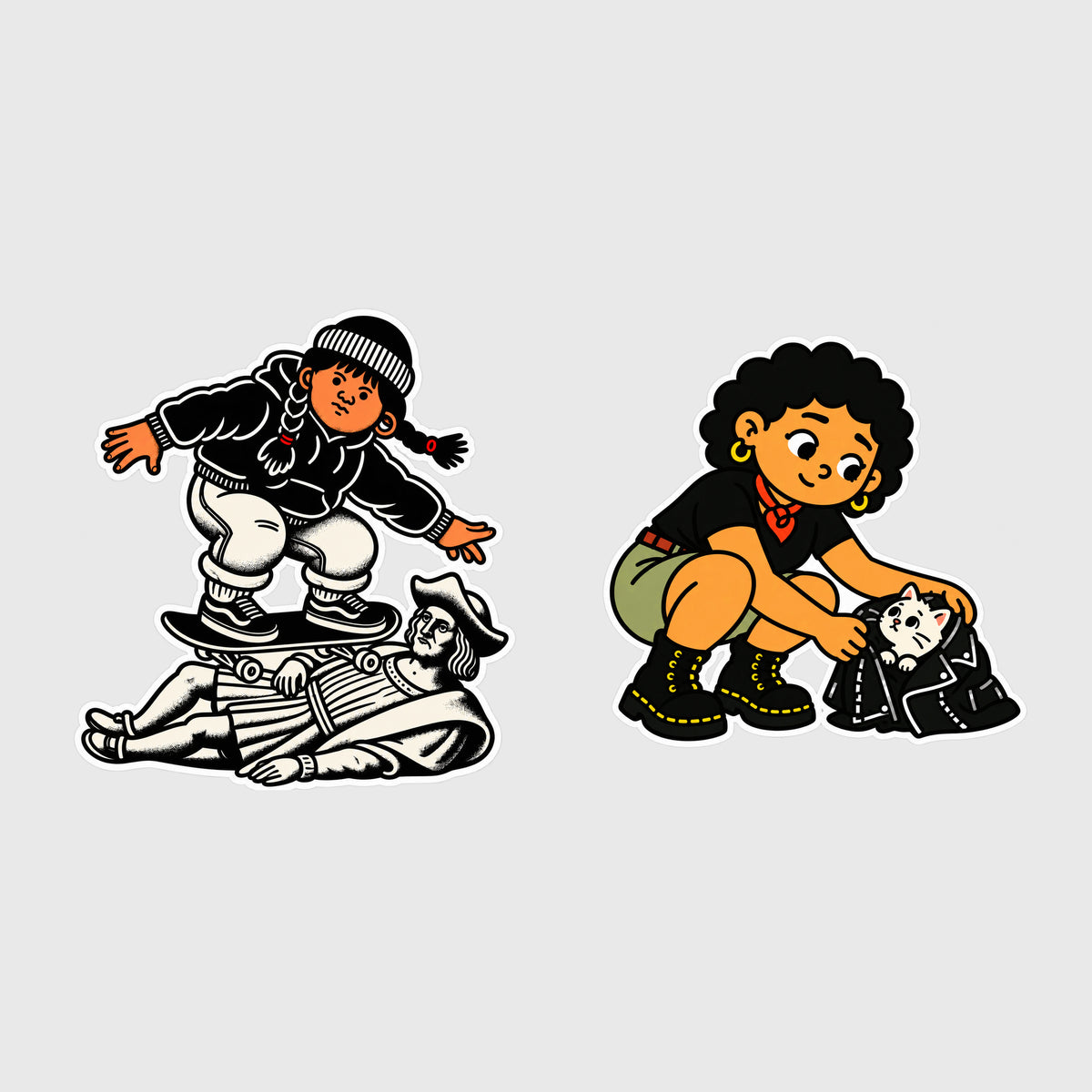 PONYTAIL Sticker Club design previews on light gray: Where Next, Columbus? and In Between Days